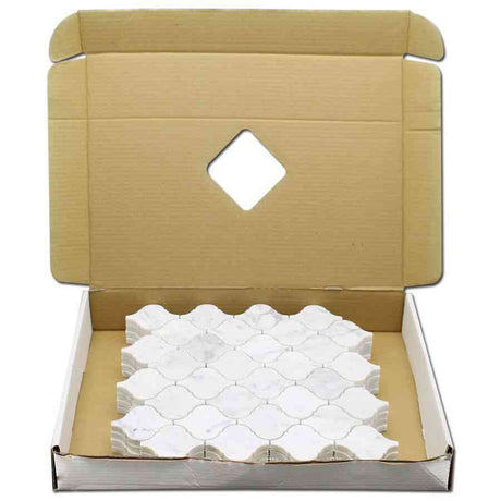 Marble Tiles - Carrara Polished Arabesque Marble Mosaic Tiles Floor Wall Decor - intmarble