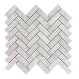 Marble Tiles - Carrara Marble Polished Herringbone Mosaic Tiles 25x75mm - intmarble
