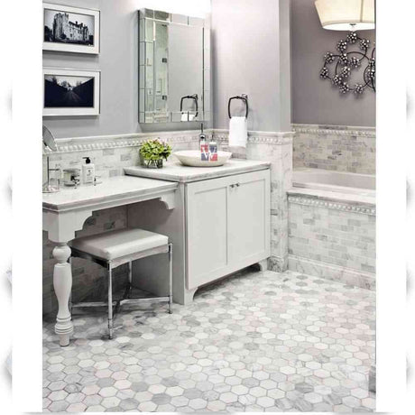 Marble Tiles - White Carrara Polished Hexagon Marble Mosaic Tiles 75x75x10mm - intmarble