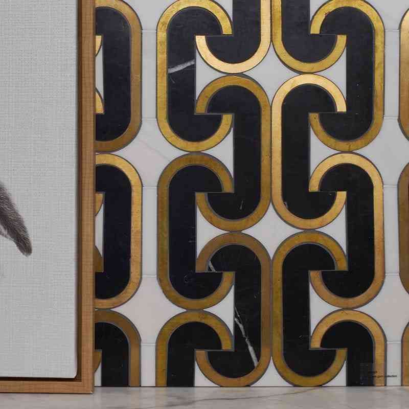 Marble Tiles - Nero Black, Bianco Sivec, Brass Honed Marble Waterjet Decos - intmarble