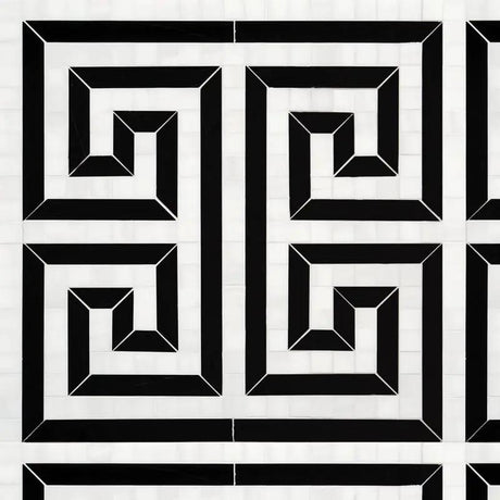 Marble Tiles - Greek Key Black Marble, Bianco Sivec Marble Pattern - intmarble