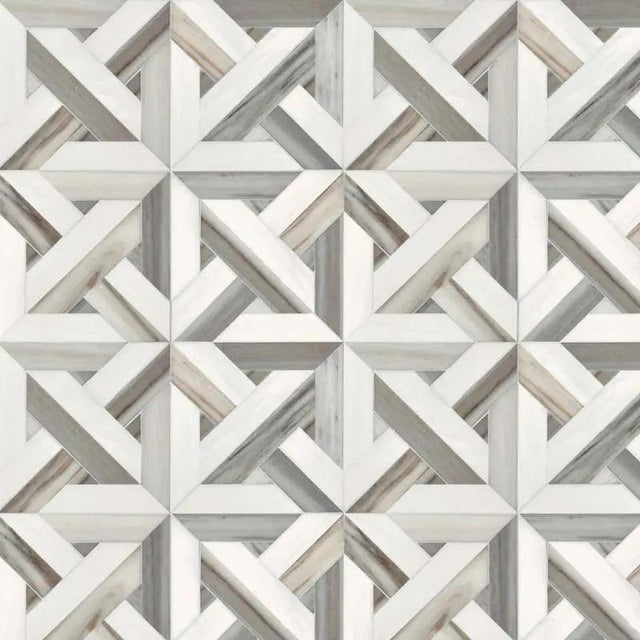 Marble Tiles - Greek Lack Palasandro, Bianco Sivec Marble Waterjet Pattern - intmarble