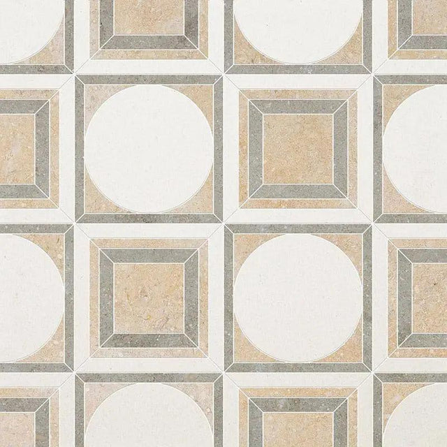 Marble Tiles - Rounded Square Waterjet Jura Olive Snow Limestone Decor - intmarble