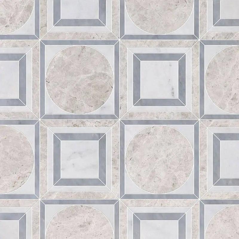 Marble Tiles - Rounded Square Waterjet Royal Silver Bardiglio Carrara Marble Decor - intmarble