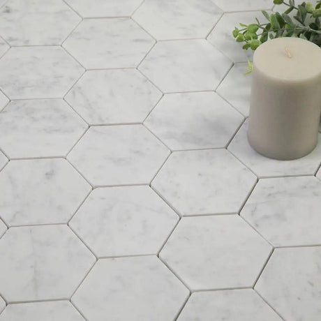 Marble Tiles - Carrara Hexagon Marble Mosaic Tiles 100x100x10mm - intmarble