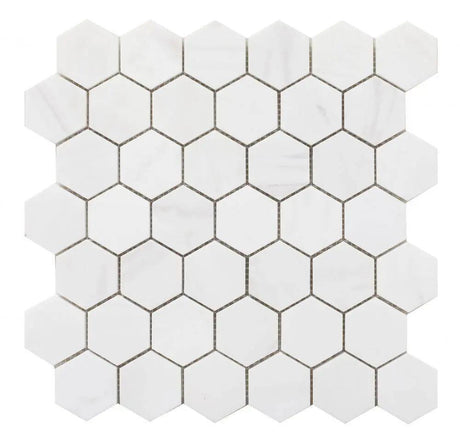 Marble Tiles - Bianco Dolomite Honed Marble Hexagon Mosaic Tile 48x48x10mm - intmarble