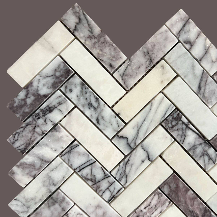 Marble Tiles - Calacatta Viola Honed Herringbone Marble Mosaic - intmarble