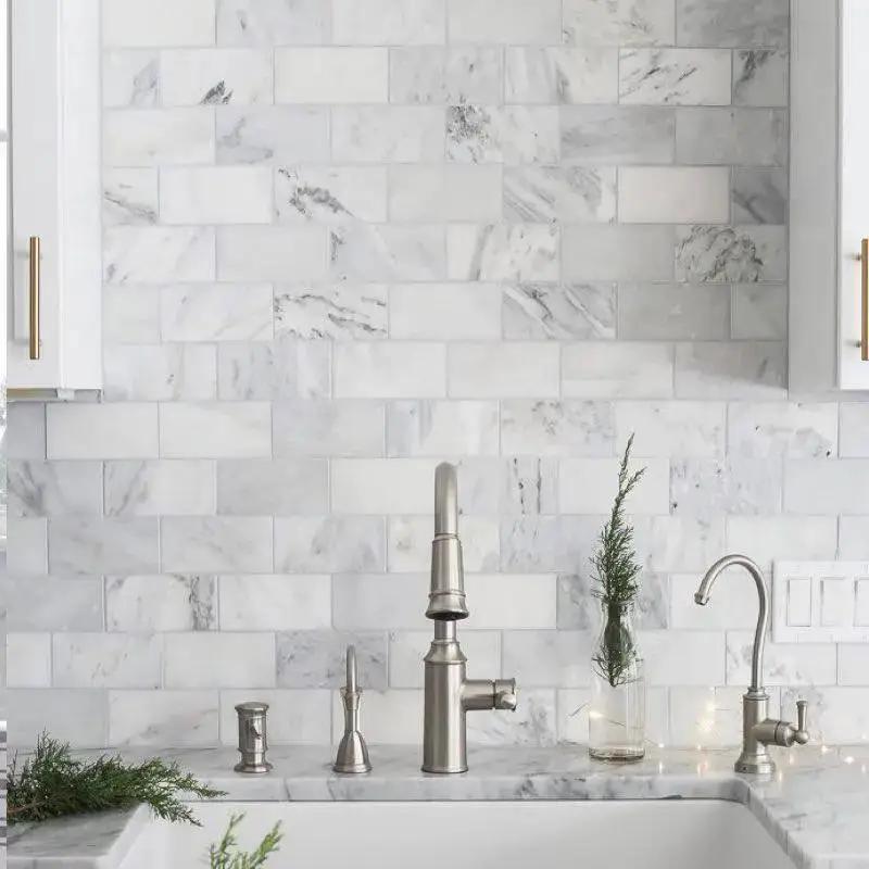 Marble Tiles - Calacatta Subway Marble Floor Wall Mosaic Tiles 50x10x10mm - intmarble