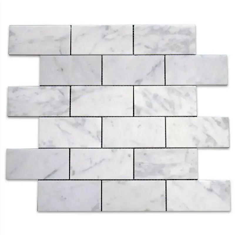 Calacatta Subway Honed Marble Floor Wall Mosaic Tiles 50x10x10mm