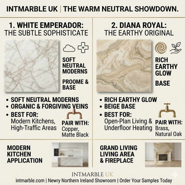 White Emperador vs. Diana Royal Marble