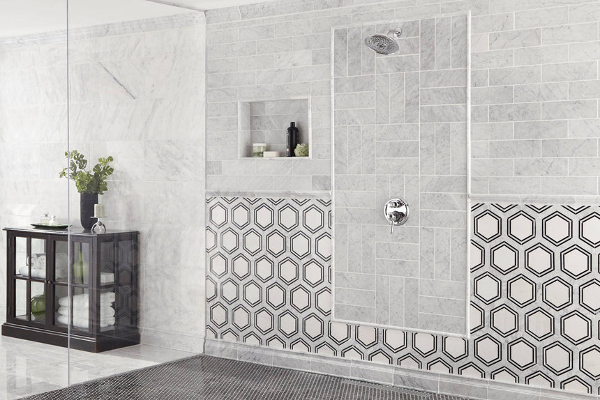 Marble Tiles - Carrara Marble Base Art Deco Skirting Board 130x305x18mm - intmarble