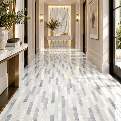 Afyon White, Avenza Light & Dolomite Rhodes Marble Mosaic Tile 224 x 364 mm