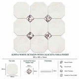 Alpina White Honed Octagon Marble Tile | Calacatta Viola | 305x305x10mm