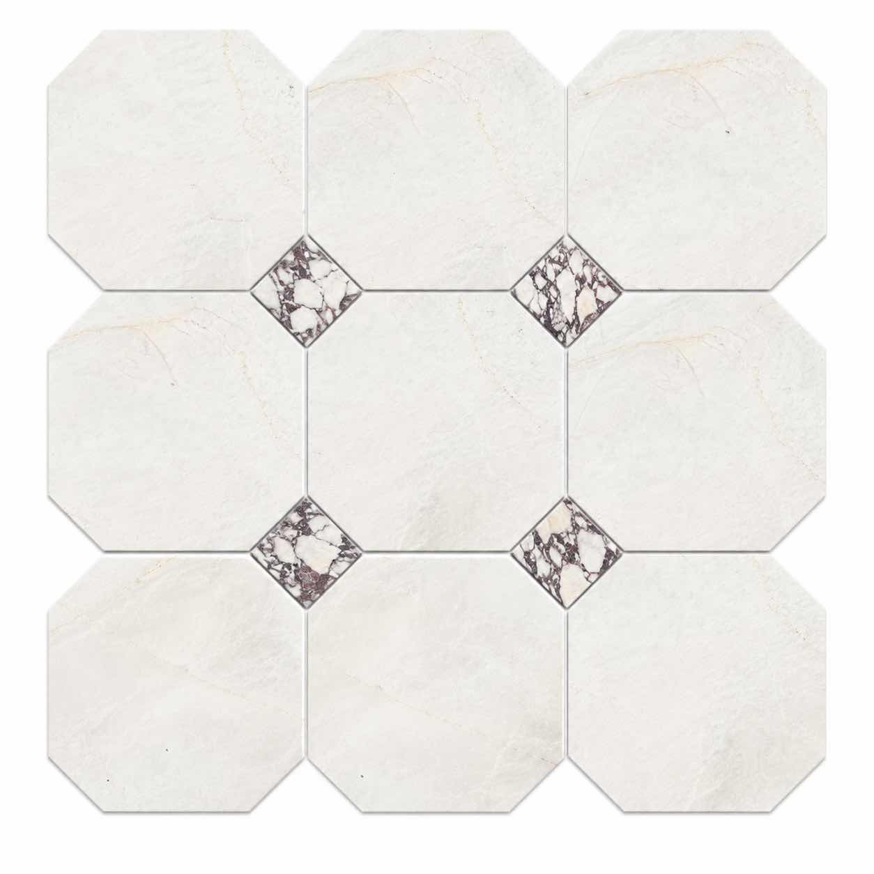 Alpina White Honed Octagon Marble Tile | Calacatta Viola | 305x305x10mm
