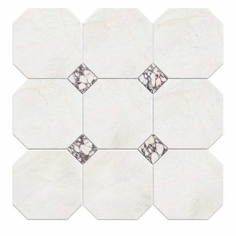 Alpina White Honed Octagon Marble Tile | Calacatta Viola | 305x305x10mm