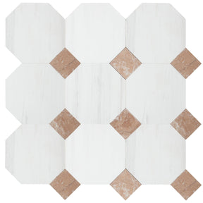 Alpina White Honed Rossa Verona Dot Marble Tiles 457x457x12mm