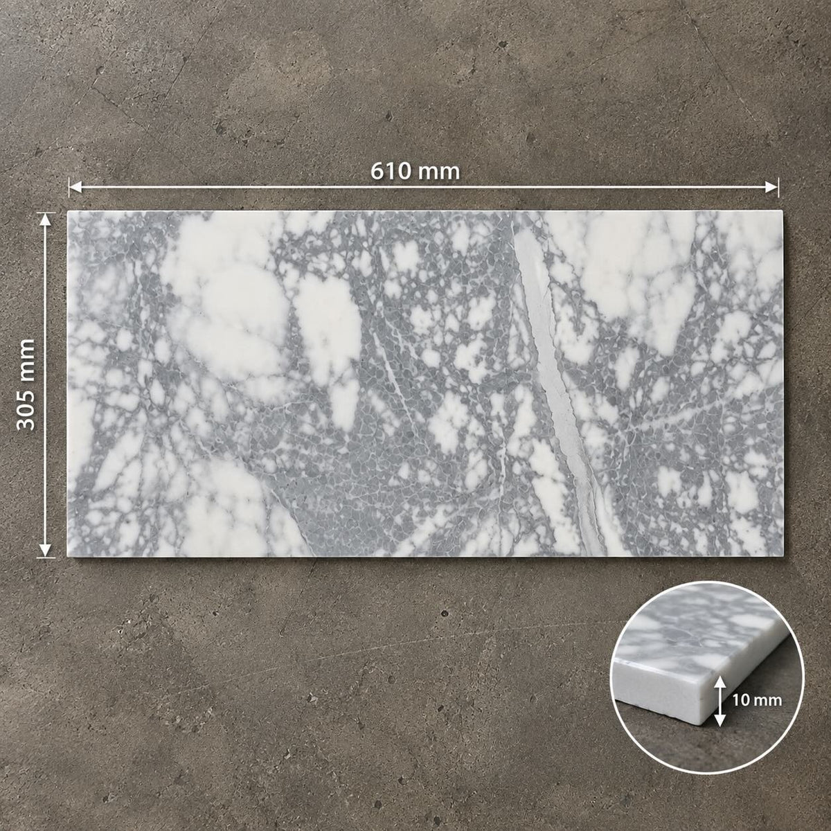 Arabescato Polished Italian Marble Tiles 305x610x10mm