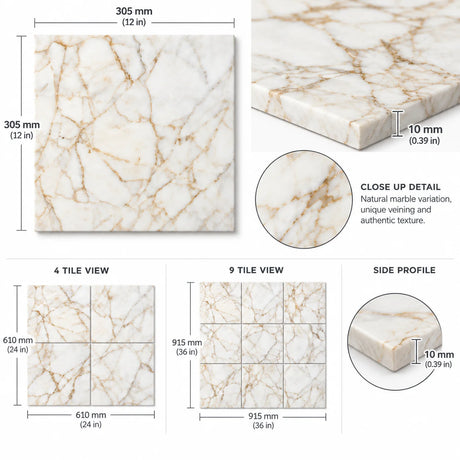 Arabescato Gold Honed Marble Square Tile 305x305x10mm