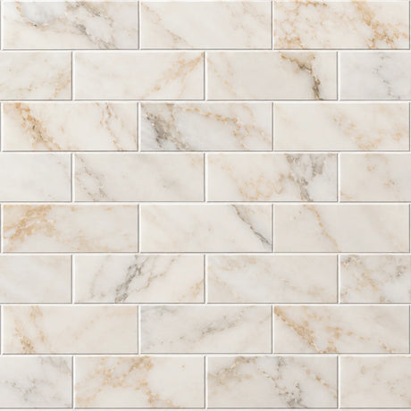 Arabescato Gold Honed Marble Metro Tile 70x140x10mm