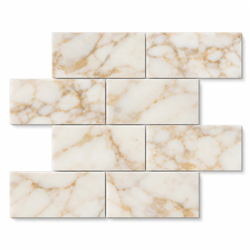 Arabescato Gold Honed Marble Metro Tile 70x140x10mm