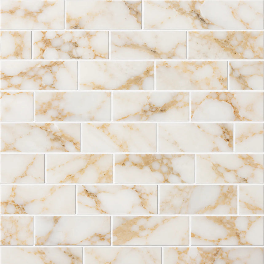 Arabescato Gold Honed Marble Metro Tile 70x140x10mm