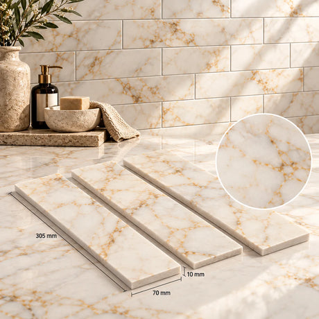 Arabescato Gold Honed Marble Linear Tile 70x305x10mm