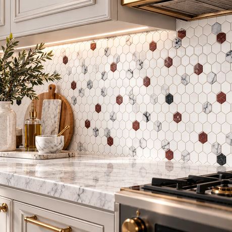 Bianco Dolomite Hexagon Matt Polished Marble Mosaic Sheet (25 × 25 mm)