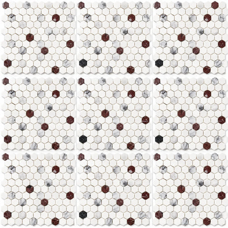 Bianco Dolomite Hexagon Matt Polished Marble Mosaic Sheet (25 × 25 mm)