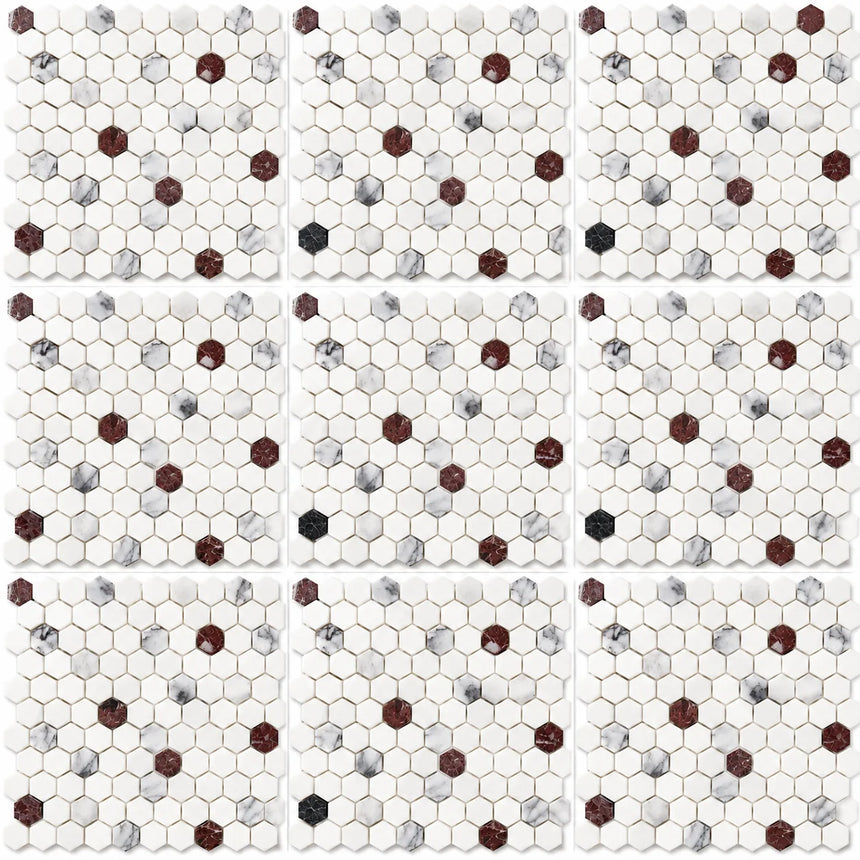 Bianco Dolomite Hexagon Matt Polished Marble Mosaic Sheet (25 × 25 mm)