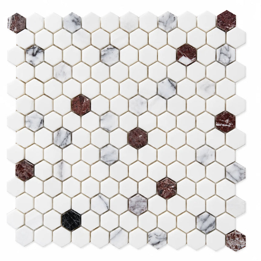 Bianco Dolomite Hexagon Matt Polished Marble Mosaic Sheet (25 × 25 mm)
