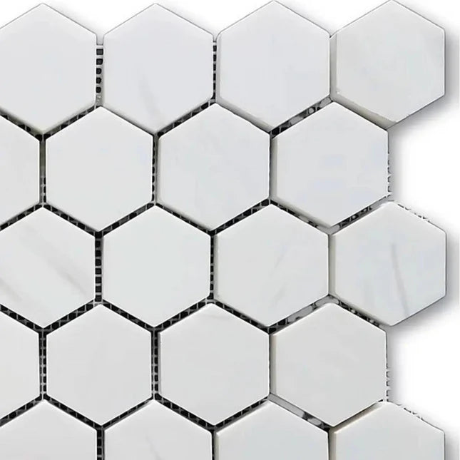 Bianco Dolomite Honed Marble Hexagon Mosaic Tile 48x48x10mm