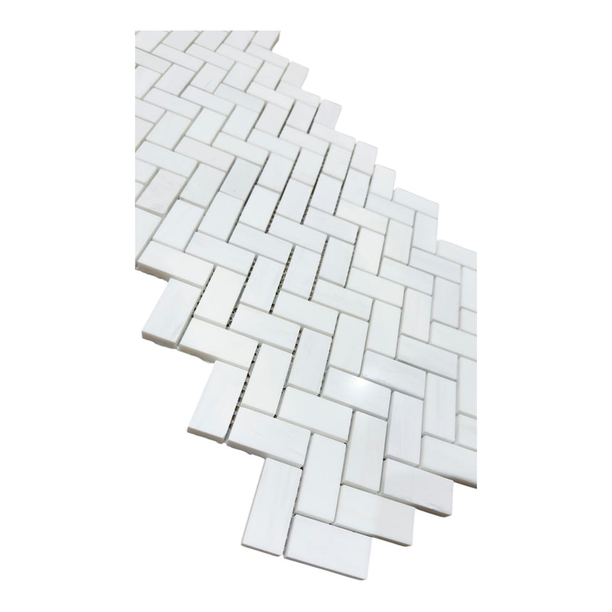 Bianco Thassos PolHerringbone Marble Mosaics