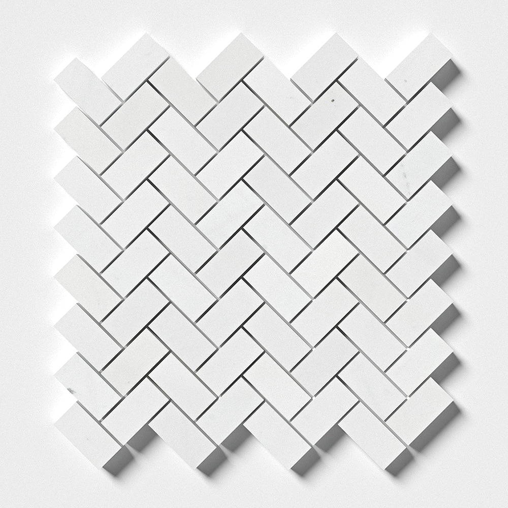 Bianco Thassos Polished Herringbone Marble Mosaic