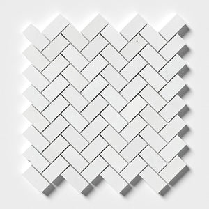 Bianco Thassos Polished Herringbone Marble Mosaic