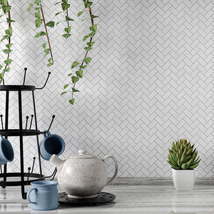 Bianco Thassos Polished Herringbone Marble Mosaic