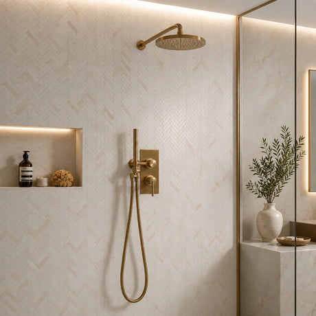 Calacatta Amber Honed Marble Herringbone Mosaic | 15x75mm Chip