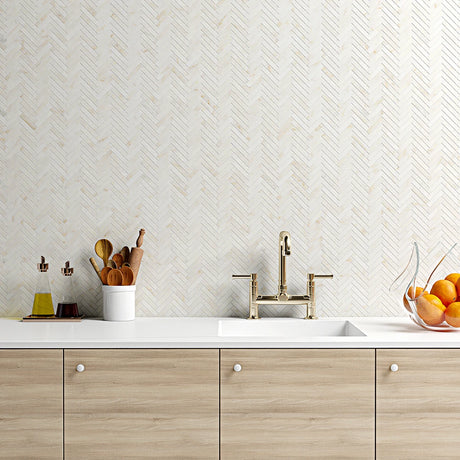Calacatta Amber Honed Marble Herringbone Mosaic | 15x75mm Chip