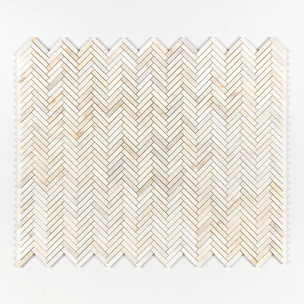 Calacatta Amber Honed Marble Herringbone Mosaic | 15x75mm Chip