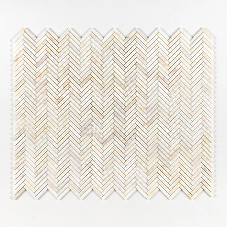 Calacatta Amber Honed Marble Herringbone Mosaic | 15x75mm Chip
