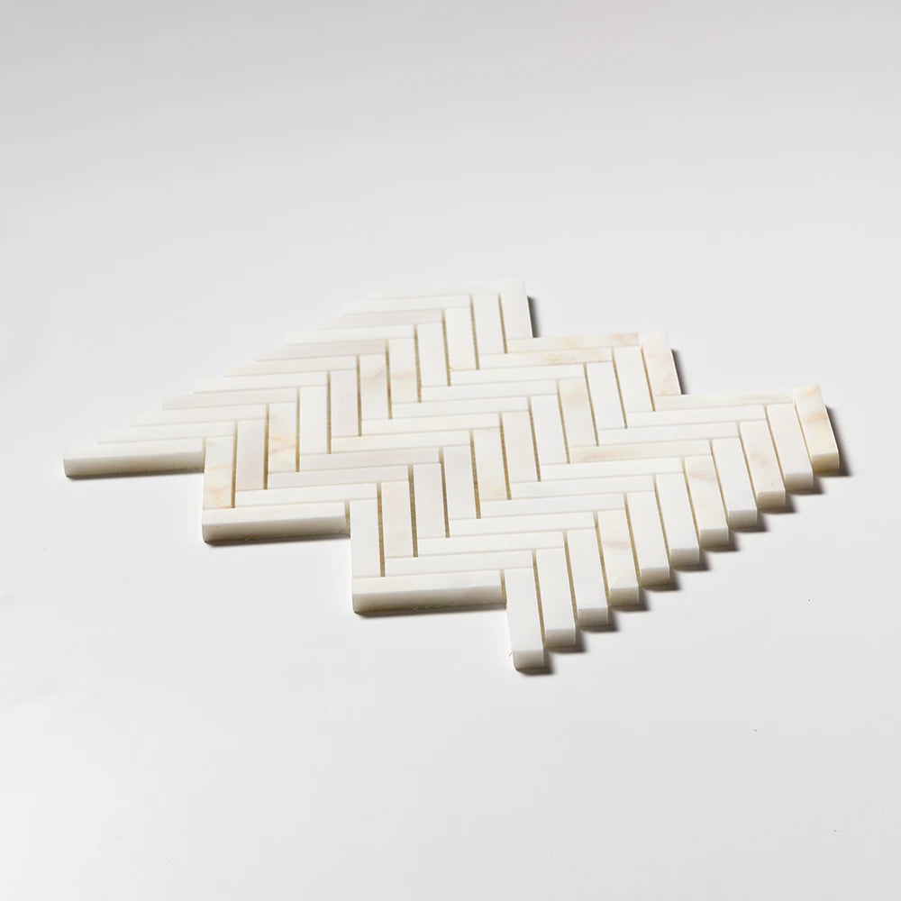 Calacatta Amber Honed Marble Herringbone Mosaic | 15x75mm Chip