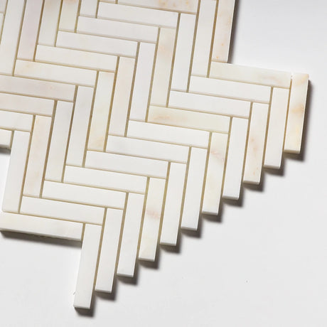 Calacatta Amber Honed Marble Herringbone Mosaic | 15x75mm Chip