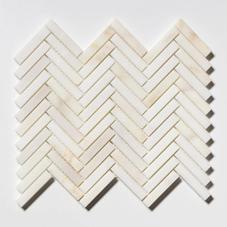Calacatta Amber Honed Marble Herringbone Mosaic | 15x75mm Chip