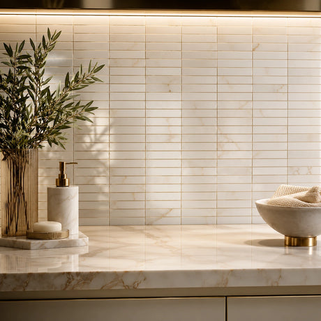 Calacatta Amber Honed Marble Iggy Maxi Mosaic