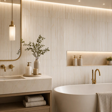 Calacatta Amber Honed Marble Iggy Maxi Mosaic
