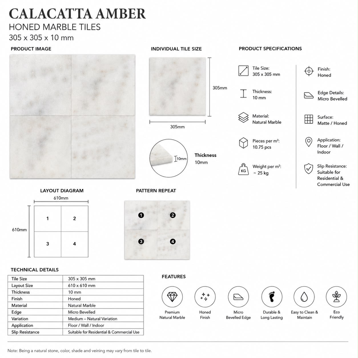 Calacatta Amber Honed Marble Tiles