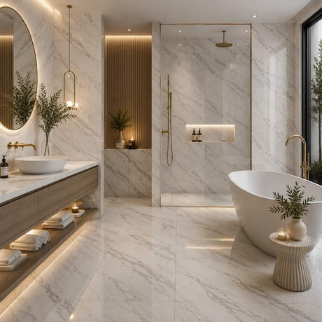 Calacatta Bergoni Polished Italian Marble Tile 305 × 610 mm