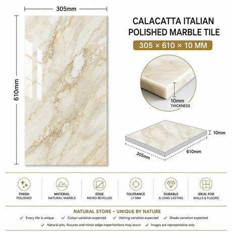 Calacatta Cremo Polished Italian Marble Tiles (305 x 610mm)