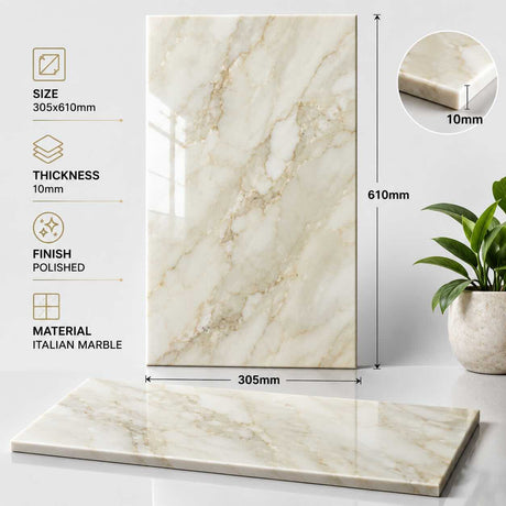Calacatta Cremo Polished Italian Marble Tiles (305 x 610mm)
