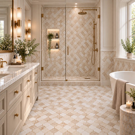 Calacatta Pearly & Diana Royal Arabesque Marble Mosaic 330x350x10mm