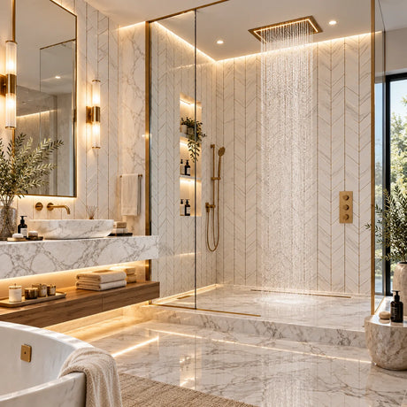 Calacatta Pearly Marble Chevron Mosaic 250x370x10mm